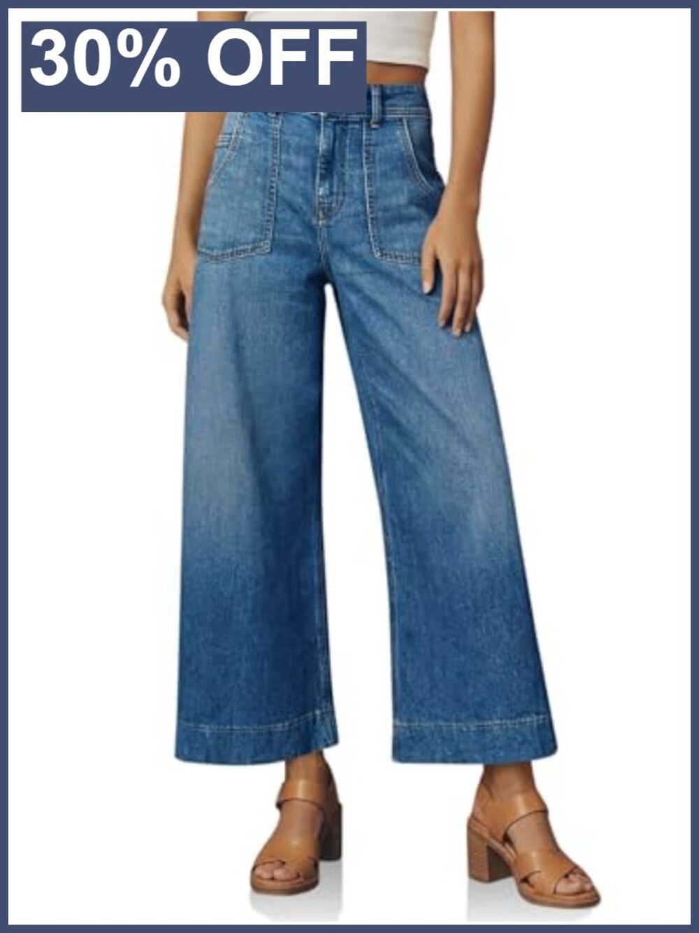 High Waisted Wide Leg Cropped Jeans Stretchy Denim Pants